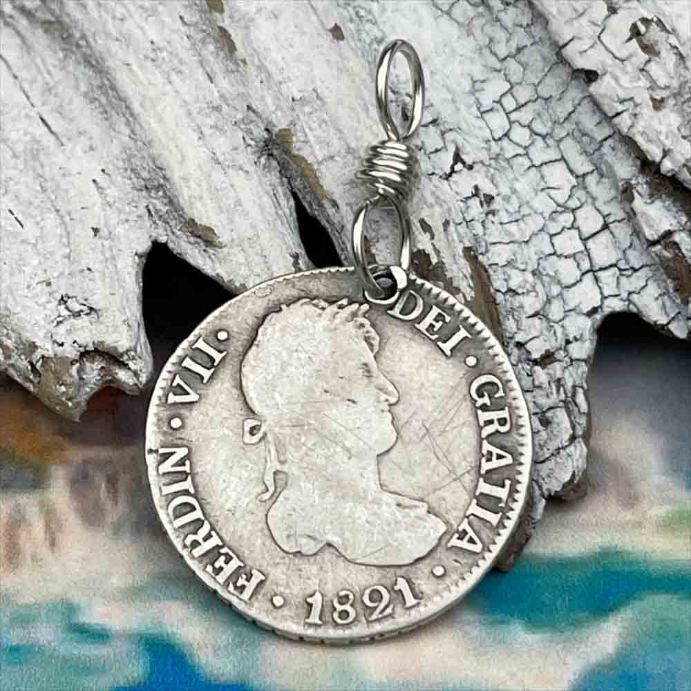 Pirate Chic Silver 2 Reale Spanish Portrait Dollar Dated 1821 - the Legendary &quot;Piece of Eight&quot; Pendant
