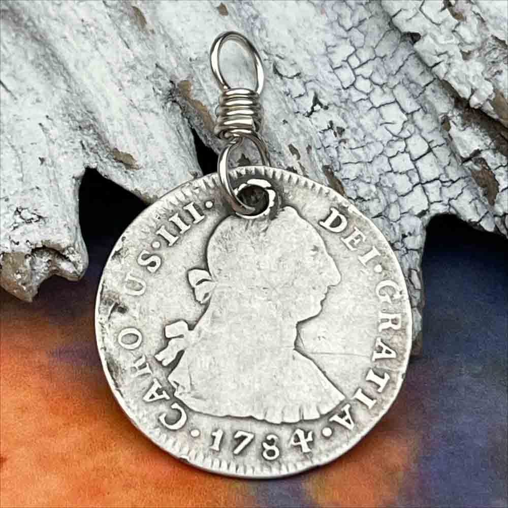 Pirate Chic Silver 2 Reale Spanish Portrait Dollar Dated 1784 - the Legendary &quot;Piece of Eight&quot; Pendant