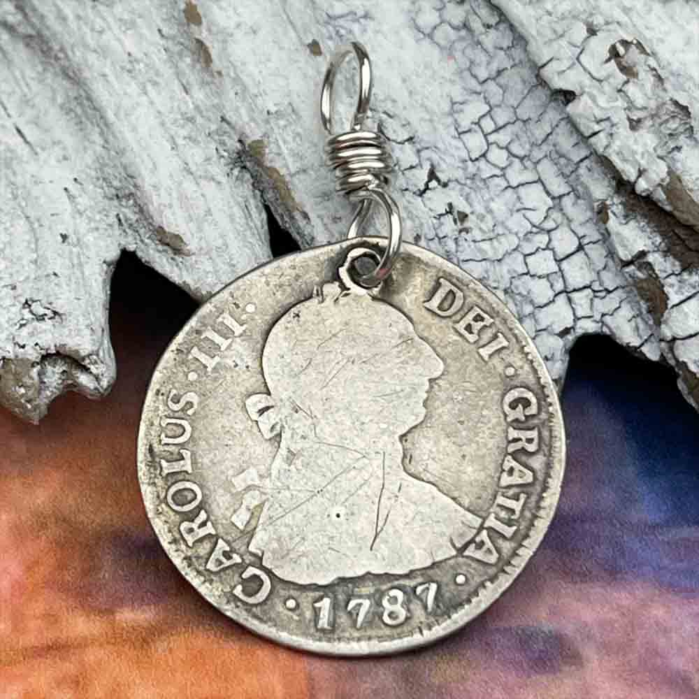 Pirate Chic Silver 2 Reale Spanish Portrait Dollar Dated 1787 - the Legendary &quot;Piece of Eight&quot; Pendant