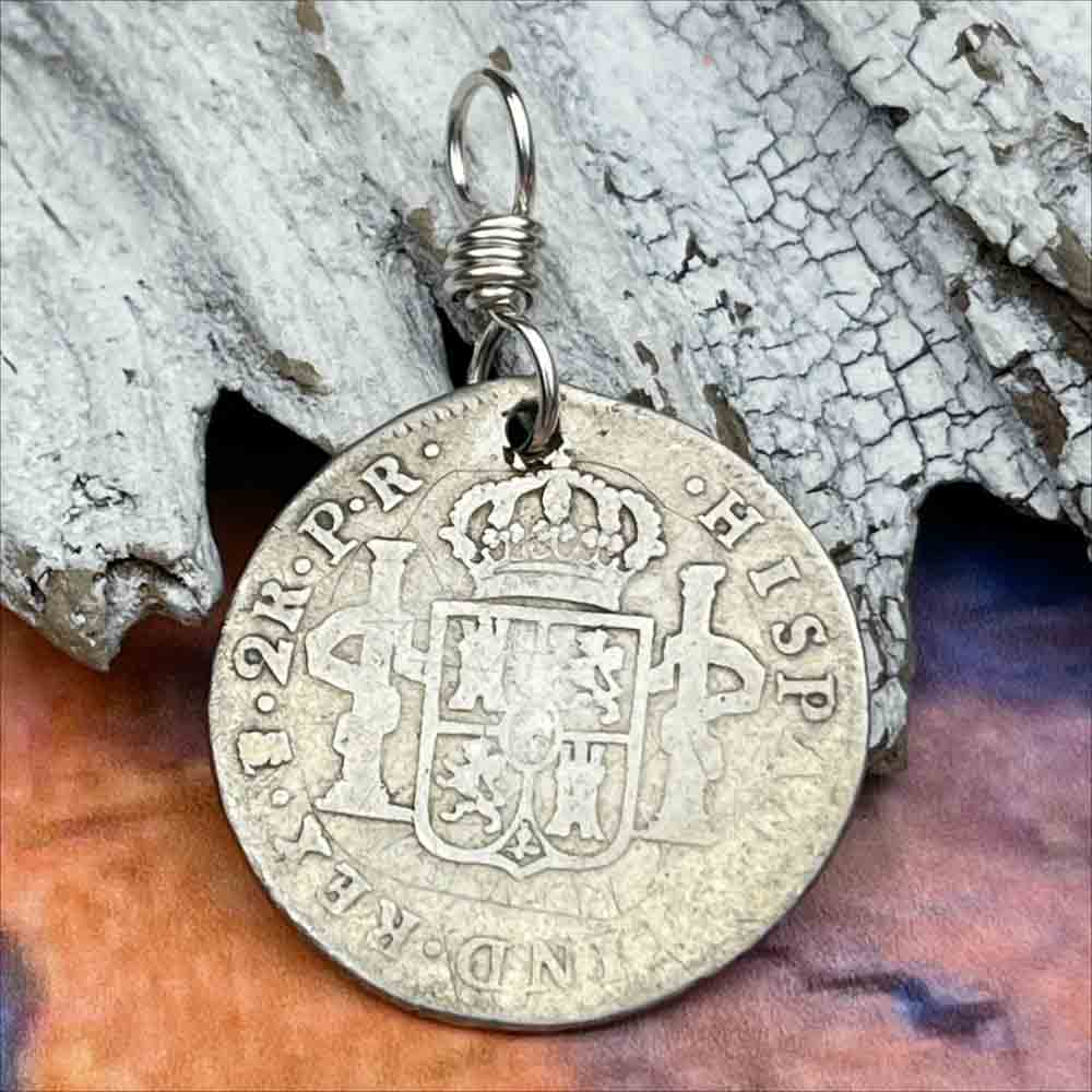 Pirate Chic Silver 2 Reale Spanish Portrait Dollar Dated 1787 - the Legendary &quot;Piece of Eight&quot; Pendant