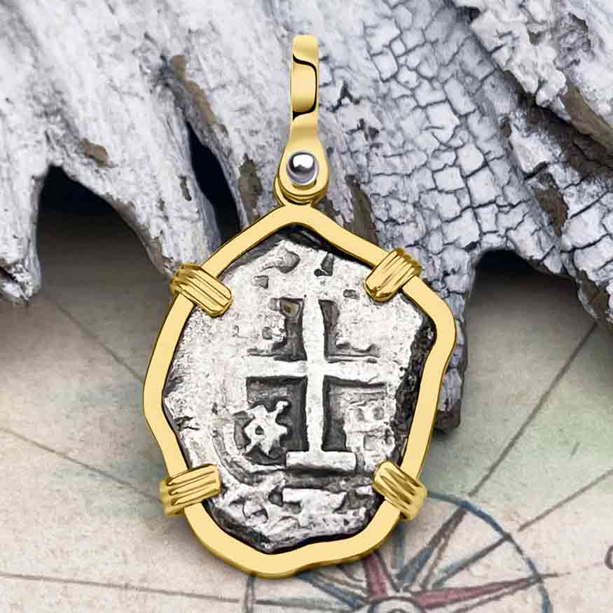Pirate Era 1760 Spanish 2 Reale "Piece of Eight" 14K Gold Pendant