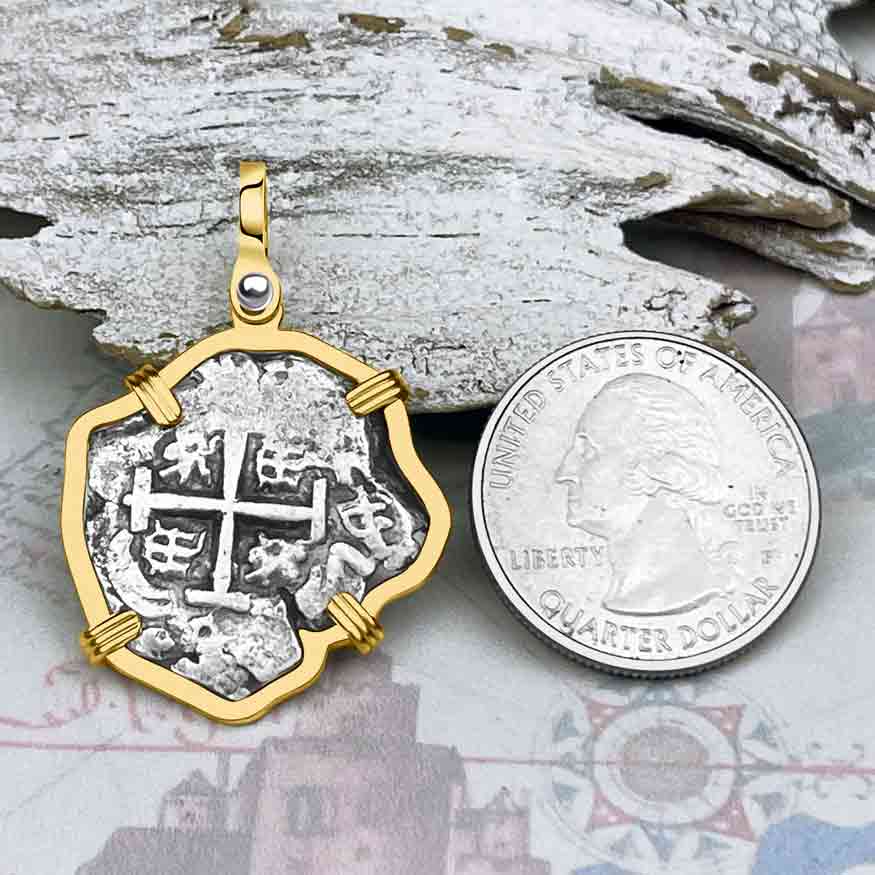 Pirate Era 1747 Spanish 2 Reale &quot;Piece of Eight&quot; 14K Gold Pendant
