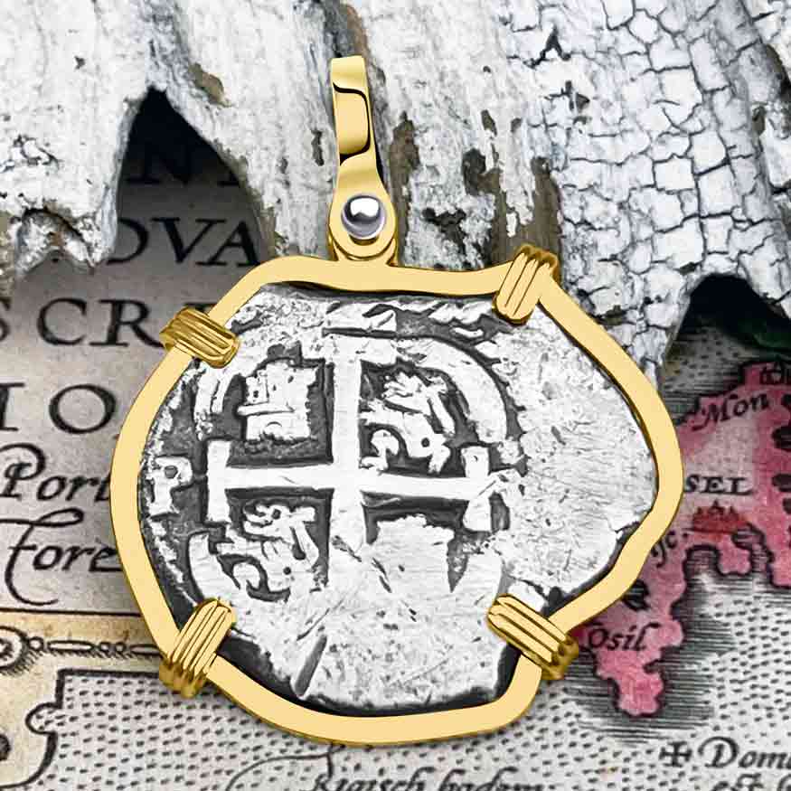 Pirate Era 1706 Spanish 2 Reale "Piece of Eight" 14K Gold Pendant