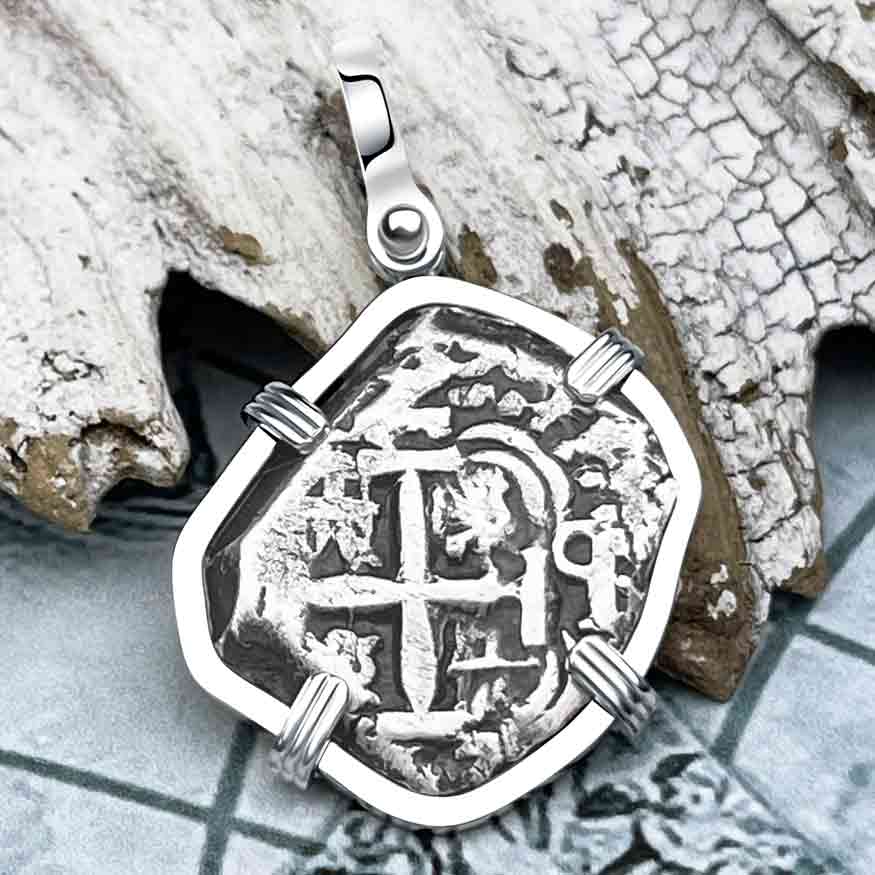 Pirate Era 1757 Spanish 2 Reale &quot;Piece of Eight&quot; 14K White Gold Pendant