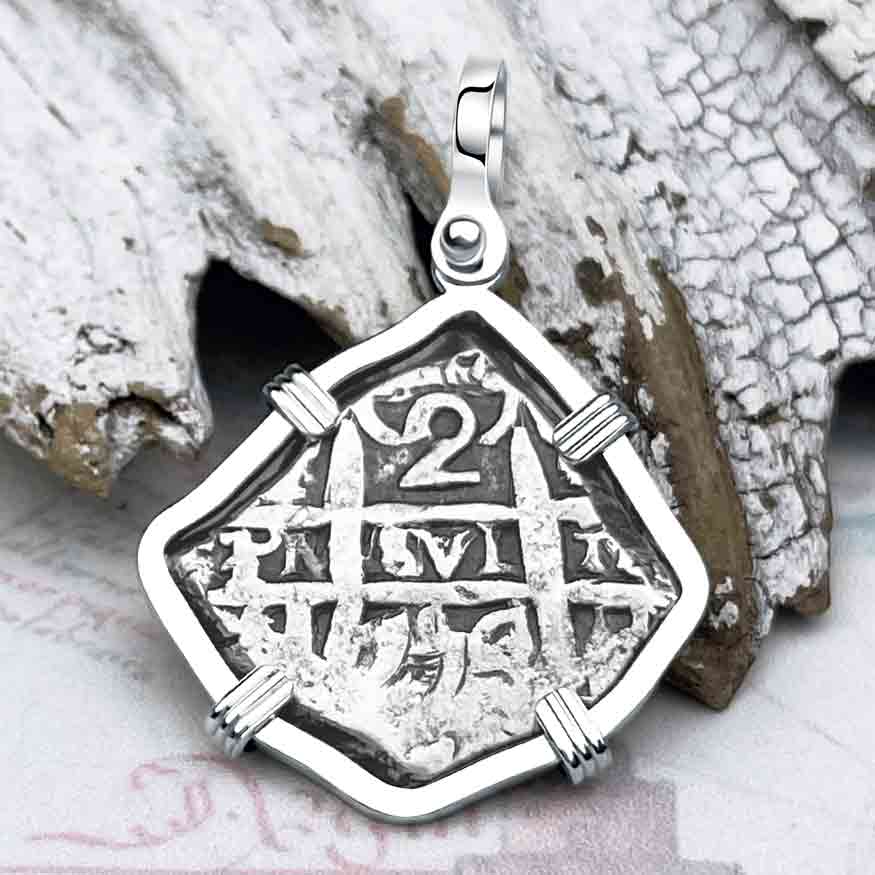 Pirate Era 1754 Spanish 2 Reale &quot;Piece of Eight&quot; 14K White Gold Pendant