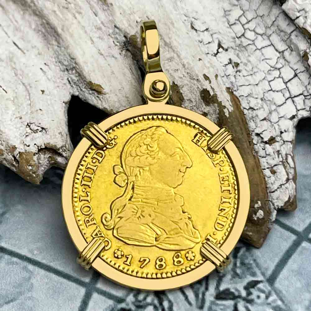 1788 Spanish 22K Gold Portrait 2 Escudo - the Legendary Doubloon - 18K Gold Pendant