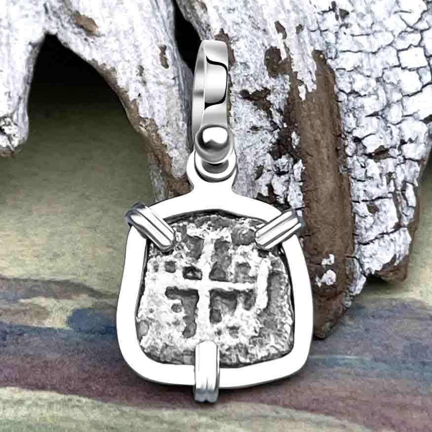 1734 Rimac River "Good Luck" Spanish 1/2 Reale "Piece of Eight" Sterling Silver Pendant