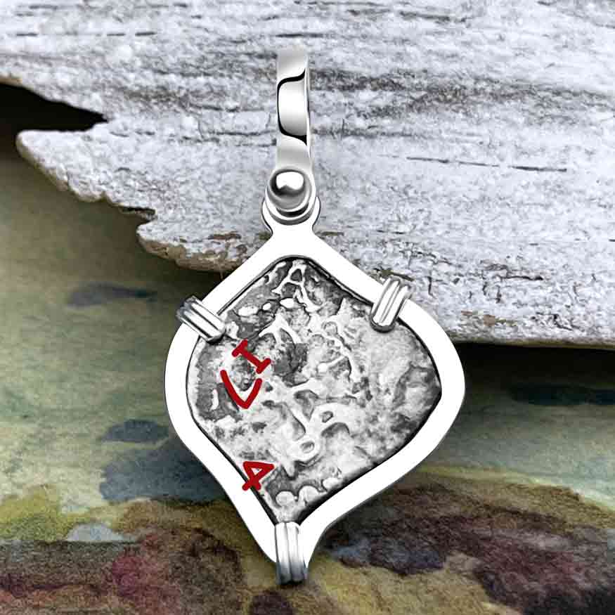 1744 Rimac River &quot;Good Luck&quot; Spanish 1/2 Reale &quot;Piece of Eight&quot; Sterling Silver Pendant