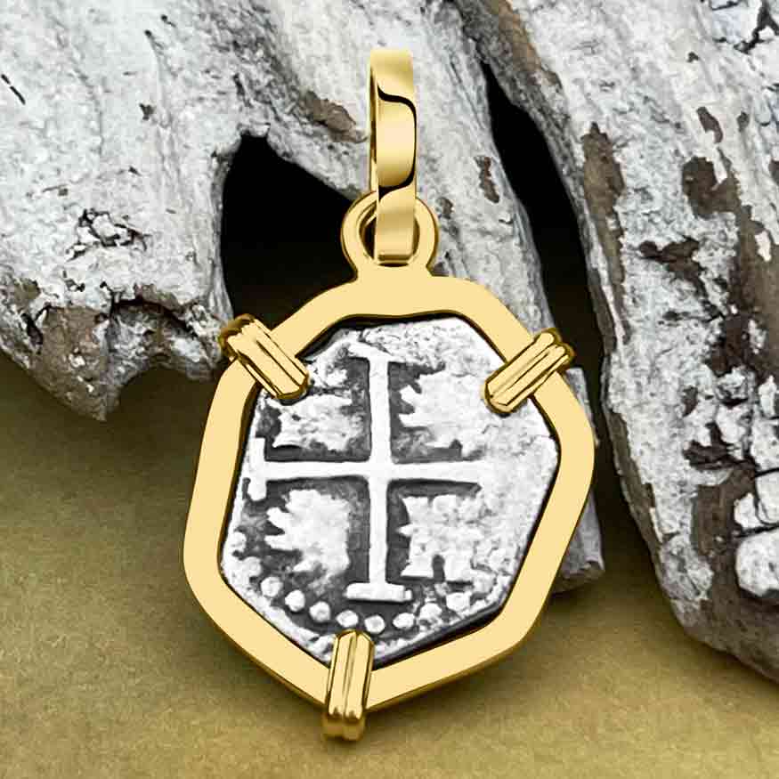 1684 Rimac River "Good Luck" Spanish 1/2 Reale "Piece of 8" 14K Gold Pendant