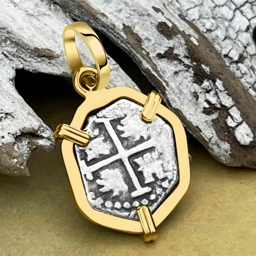 1684 Rimac River "Good Luck" Spanish 1/2 Reale "Piece of 8" 14K Gold Pendant