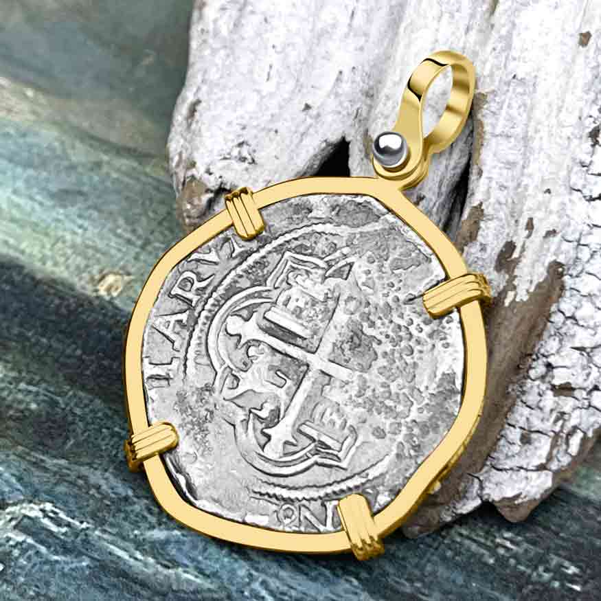 Sao Jose 2 Reale Pirate Era Circa 1610 Shipwreck Coin 14K Gold Pendant