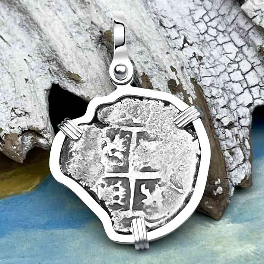 Dated 1715 Fleet Shipwreck Spanish 1 Reale "Piece of 8" Sterling Silver Pendant 