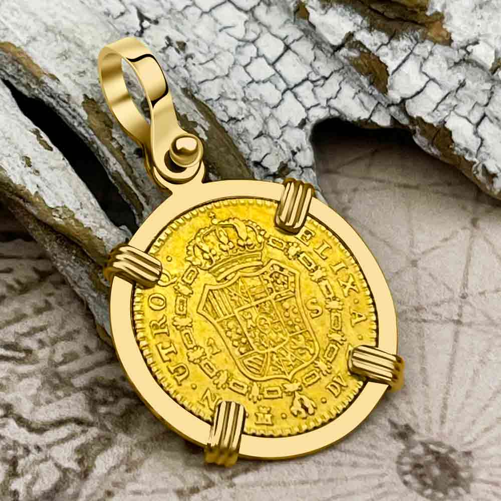 1787 Spanish 22K Gold Portrait 1 Escudo - the Legendary Doubloon - 18K Gold Pendant