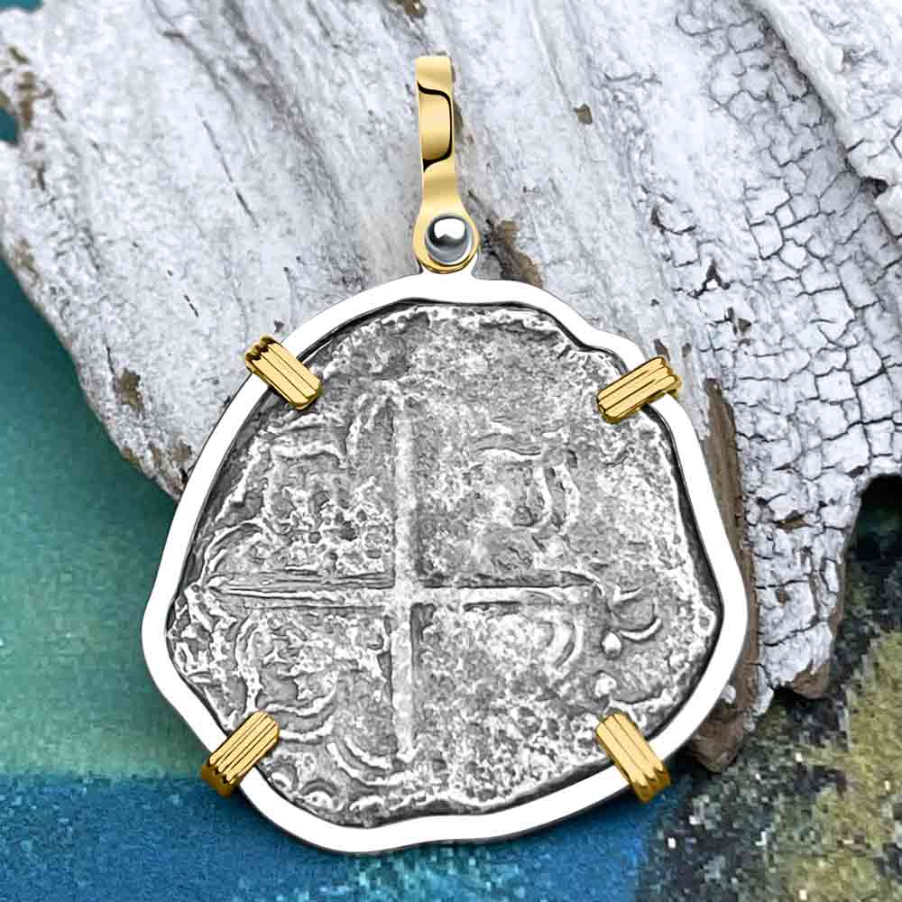 Mel Fisher's Atocha 4 Reale Shipwreck Coin 14K Gold & Sterling Silver Pendant