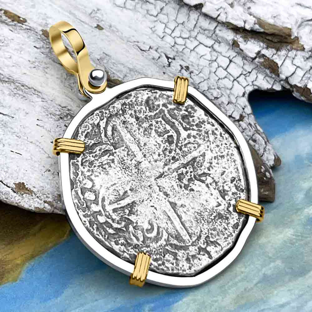 Mel Fisher&#39;s Atocha 4 Reale Shipwreck Coin 14K Gold &amp; Sterling Silver Pendant