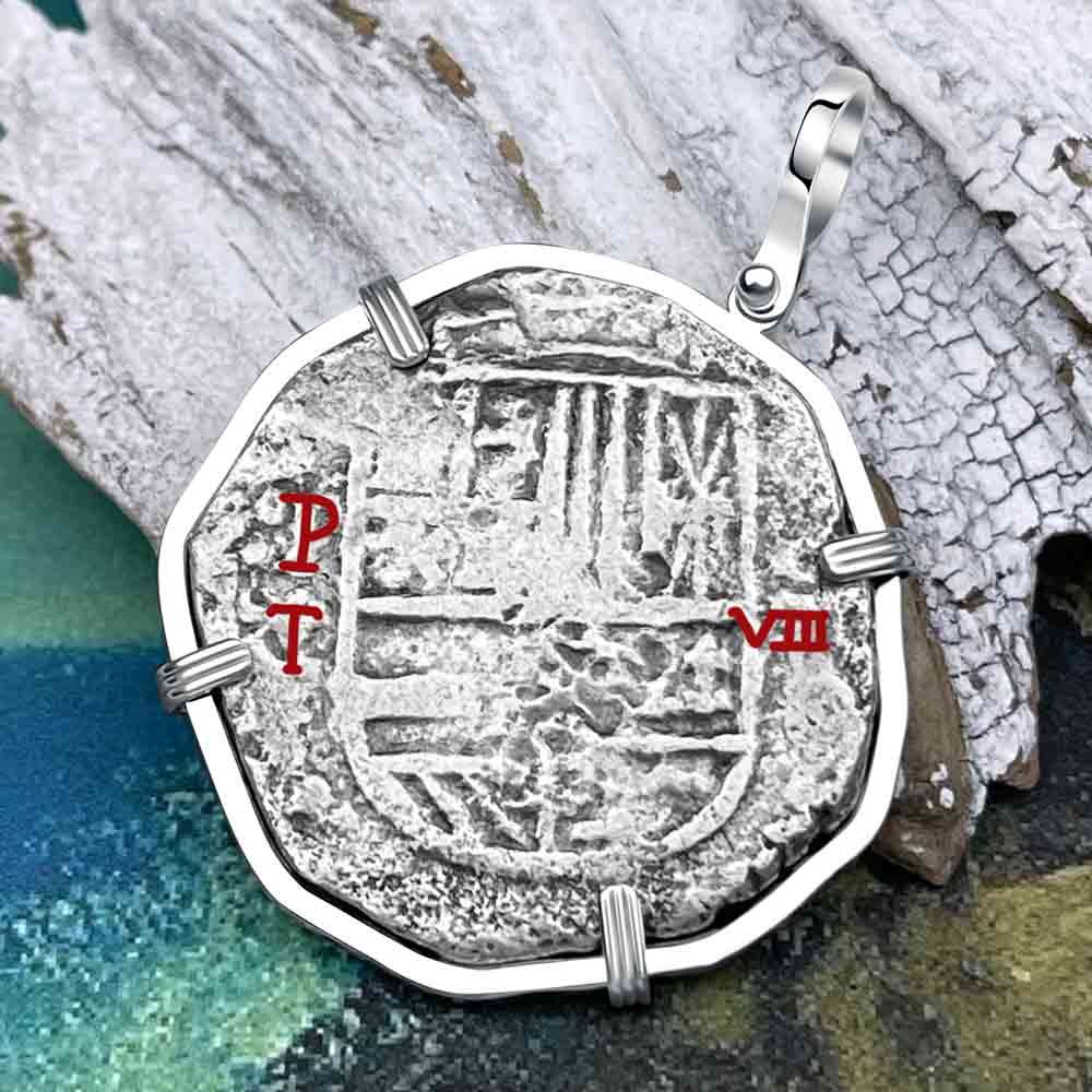 Mel Fisher&#39;s Atocha 8 Reale Shipwreck Coin 14K White Gold Pendant 