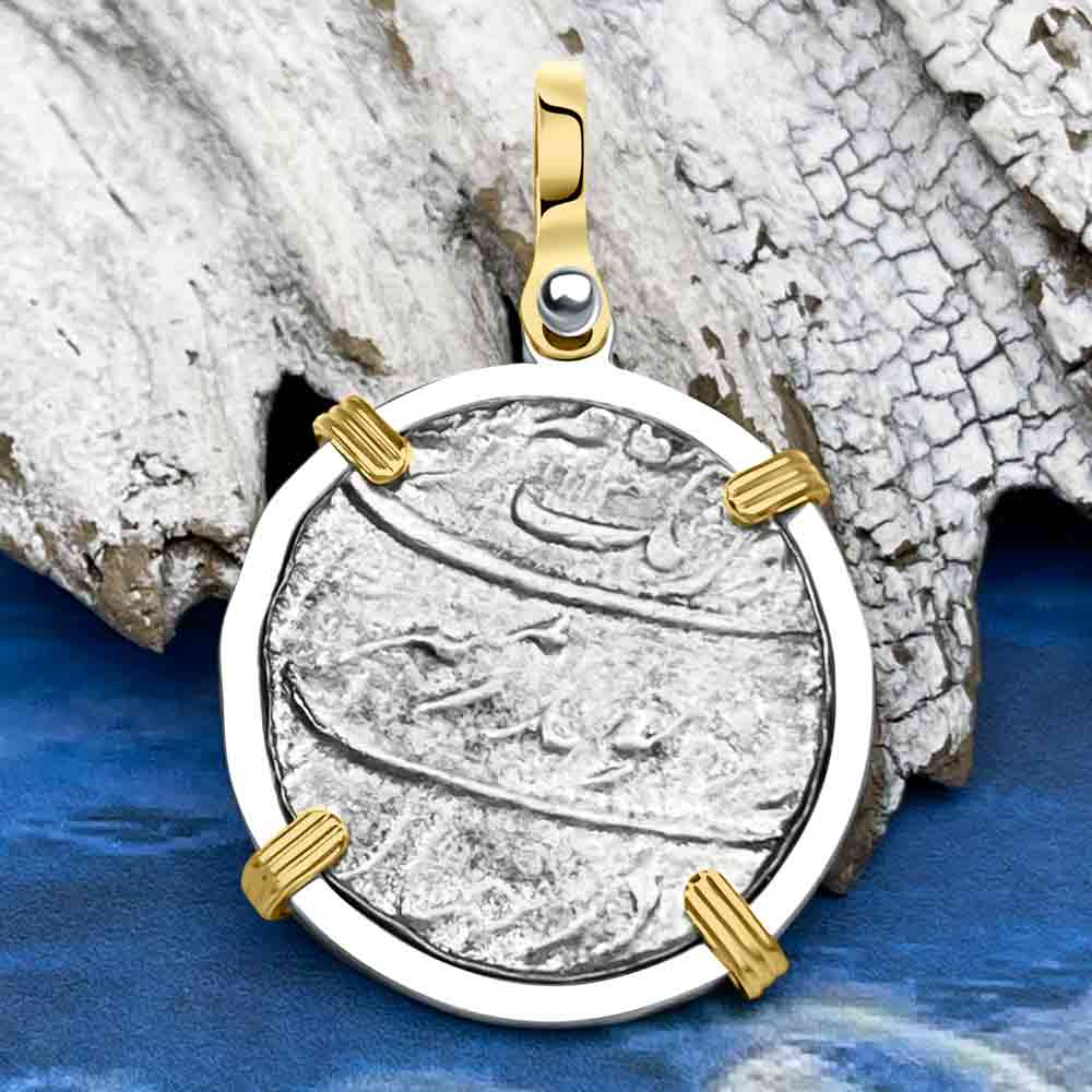 Taj Mahal Sunken Treasure - Arthur C Clarke&#39;s 1702 Shipwreck 1 Rupee Silver Coin 14K Gold and Sterling Pendant