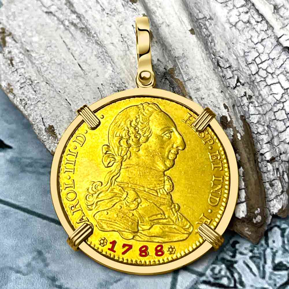 1788 Spanish 22K Gold Portrait 1 Escudo - the Legendary Doubloon - 18K Gold Pendant 