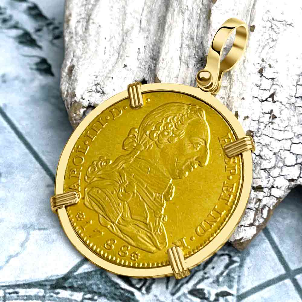 1788 Spanish 22K Gold Portrait 1 Escudo - the Legendary Doubloon - 18K Gold Pendant 