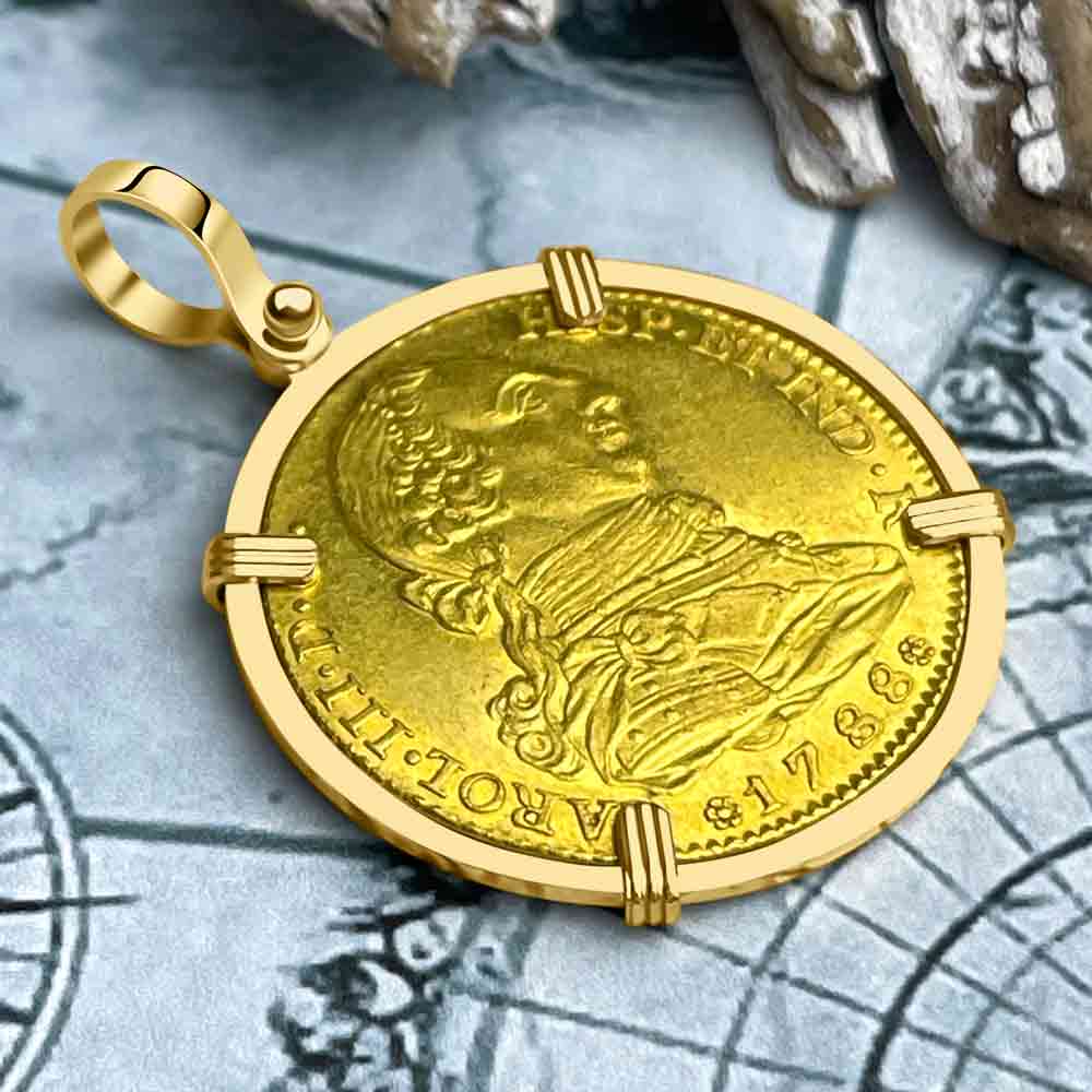 1788 Spanish 22K Gold Portrait 1 Escudo - the Legendary Doubloon - 18K Gold Pendant 