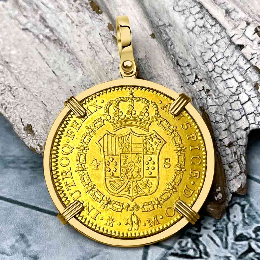 1788 Spanish 22K Gold Portrait 1 Escudo - the Legendary Doubloon - 18K Gold Pendant 