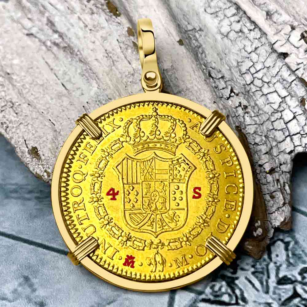 1788 Spanish 22K Gold Portrait 1 Escudo - the Legendary Doubloon - 18K Gold Pendant 