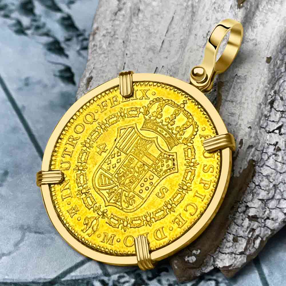 1788 Spanish 22K Gold Portrait 4 Escudo - the Legendary Doubloon - 18K Gold Pendant | Artifact #8436