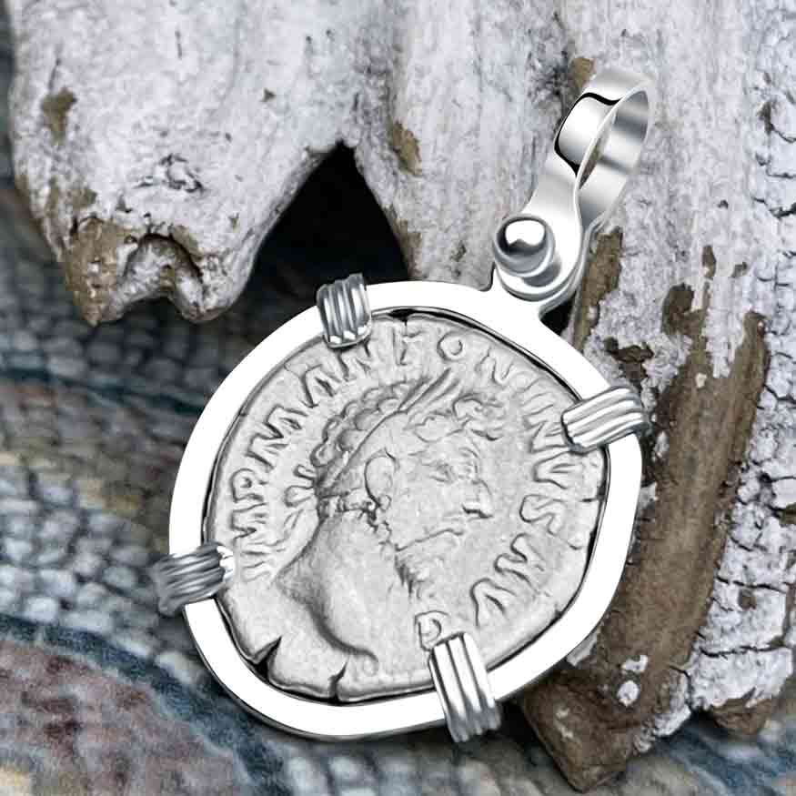 Roman Empire Silver Denarius Coin of Marcus Aurelius, the Philosopher Warrior 162 AD Sterling Silver Pendant