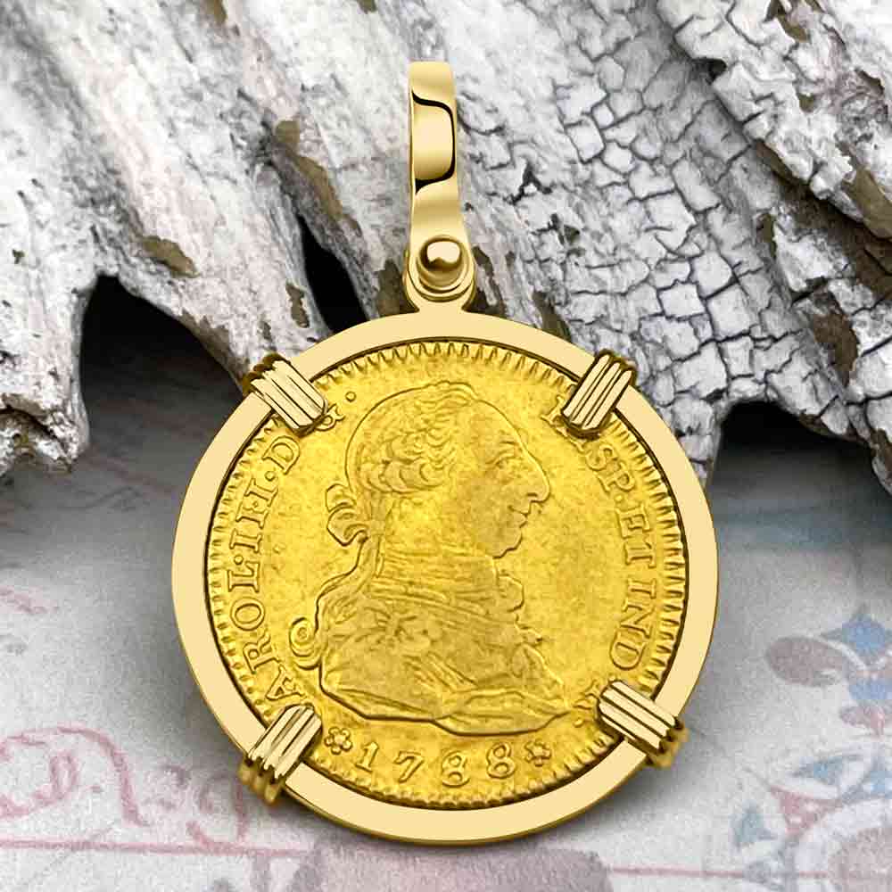 1788 Spanish 22K Gold Portrait 2 Escudo - the Legendary Doubloon - 18K Gold Pendant