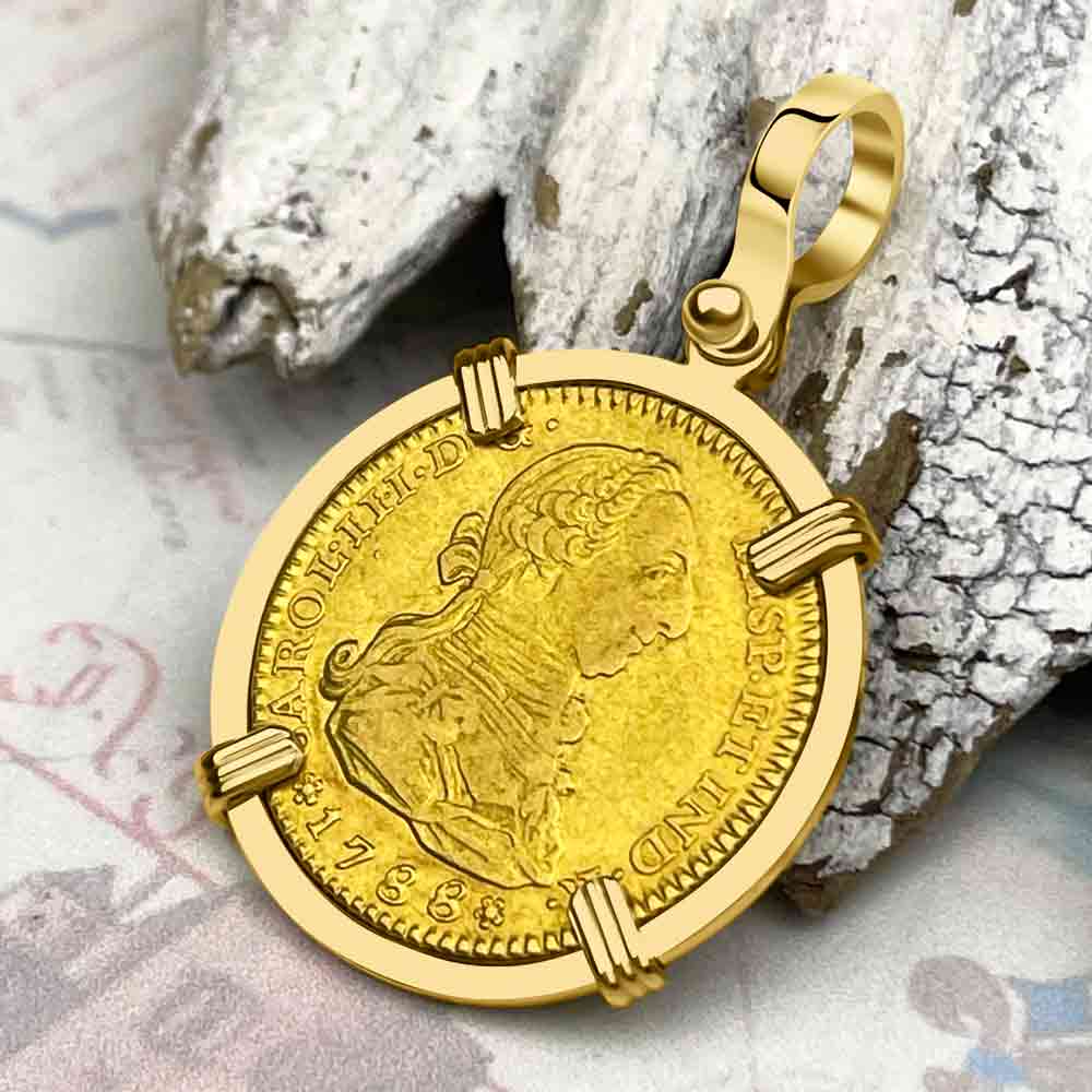 1788 Spanish 22K Gold Portrait 2 Escudo - the Legendary Doubloon - 18K Gold Pendant