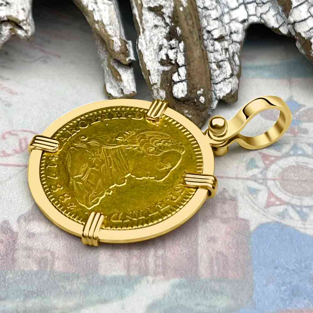 1788 Spanish 22K Gold Portrait 2 Escudo - the Legendary Doubloon - 18K Gold Pendant