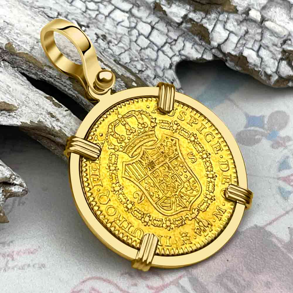 1788 Spanish 22K Gold Portrait 2 Escudo - the Legendary Doubloon - 18K Gold Pendant