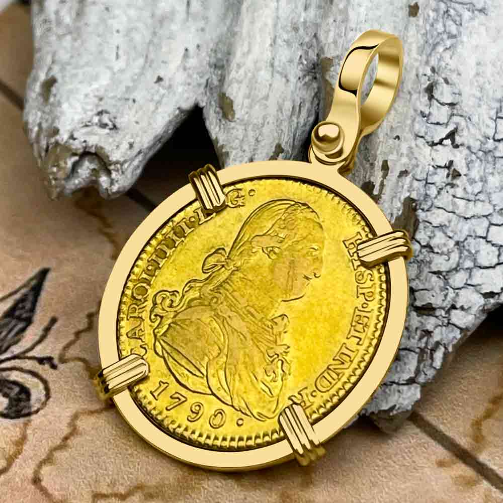 1790 Spanish 22K Gold Portrait 2 Escudo - the Legendary Doubloon - 18K Gold Pendant 