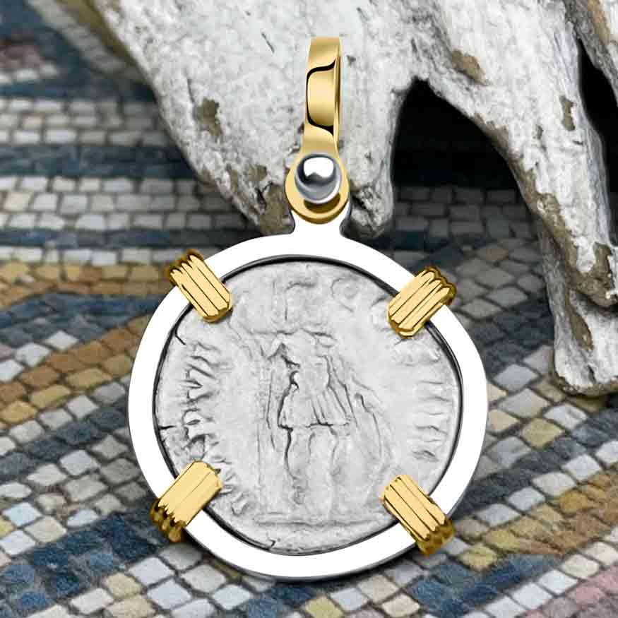 Roman Empire Silver Denarius Coin of Marcus Aurelius, the Philosopher Warrior 170 AD 14K Gold &amp; Sterling Silver Pendant