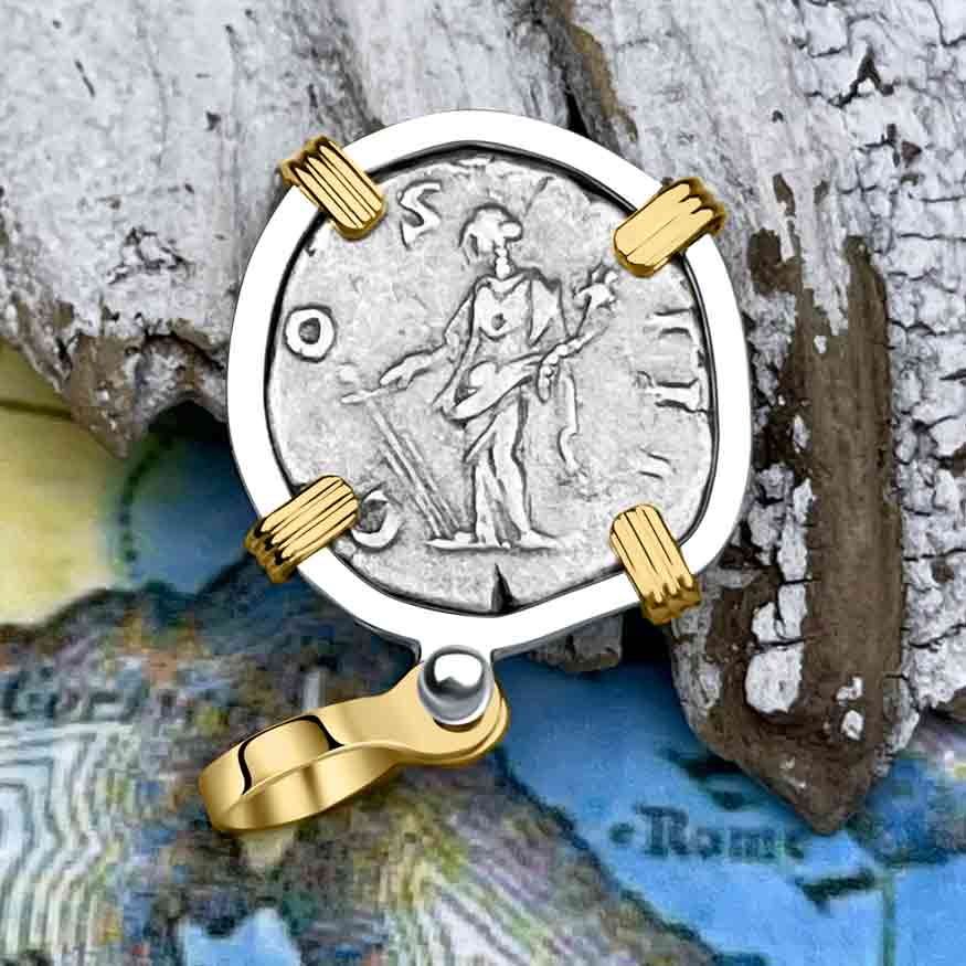 Roman Empire Silver Denarius Coin of Marcus Aurelius, the Philosopher Warrior 168 AD 14K Gold &amp; Sterling Silver Pendant