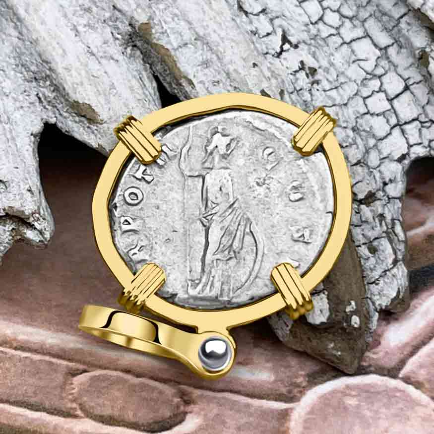 Roman Empire Silver Denarius Coin of Marcus Aurelius, the Philosopher Warrior 147 AD 14K Gold Pendant 