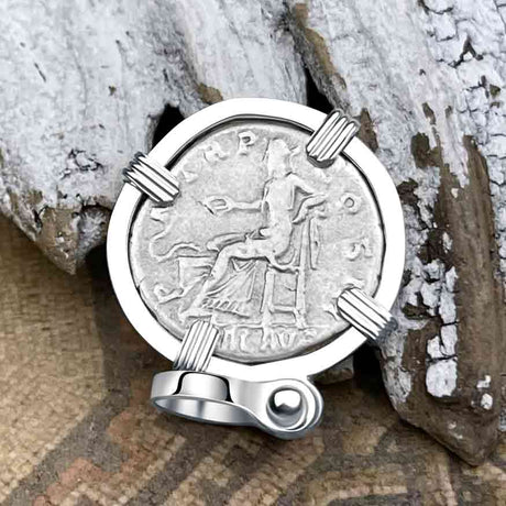 Roman Empire Silver Denarius Coin of Hadrian, the Builder 118 AD Sterling Silver Pendant