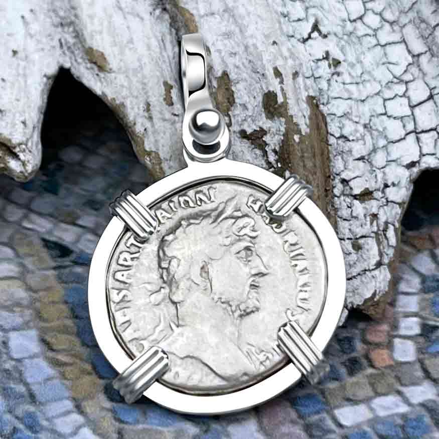 Roman Empire Silver Denarius Coin of Hadrian, the Builder 119 AD Sterling Silver Pendant