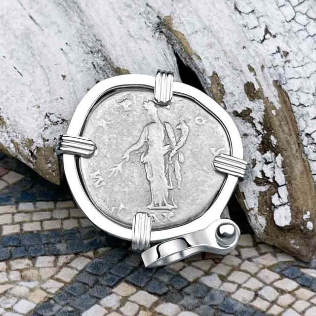 Roman Empire Silver Denarius Coin of Hadrian, the Builder 118 AD Sterling Silver Pendant