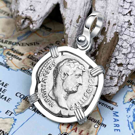 Roman Empire Silver Denarius Coin of Hadrian, the Builder 133 AD Sterling Silver Pendant