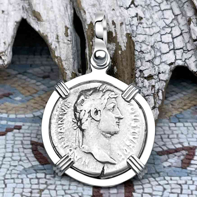 Roman Empire Silver Denarius Coin of Hadrian, the Builder 134 AD Sterling Silver Pendant