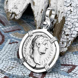 Roman Empire Silver Denarius Coin of Hadrian, the Builder 134 AD Sterling Silver Pendant