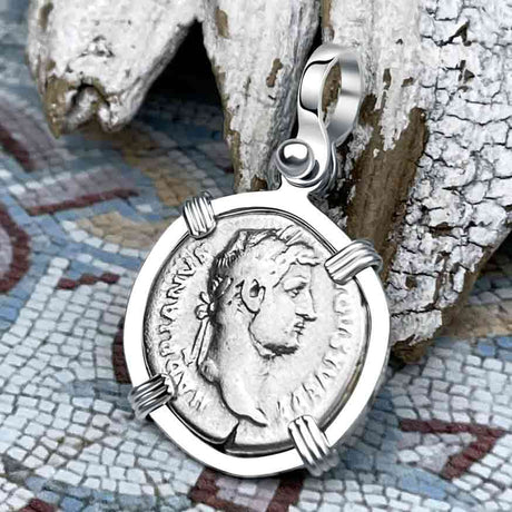 Roman Empire Silver Denarius Coin of Hadrian, the Builder 134 AD Sterling Silver Pendant