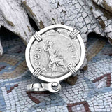 Roman Empire Silver Denarius Coin of Hadrian, the Builder 134 AD Sterling Silver Pendant