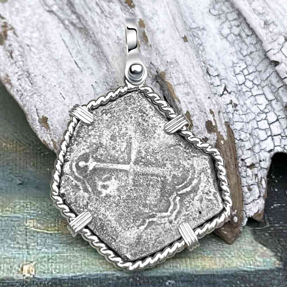 Joanna Shipwreck 4 Reale Cob &quot;Piece of 8&quot; Coin Sterling Silver Pendant 