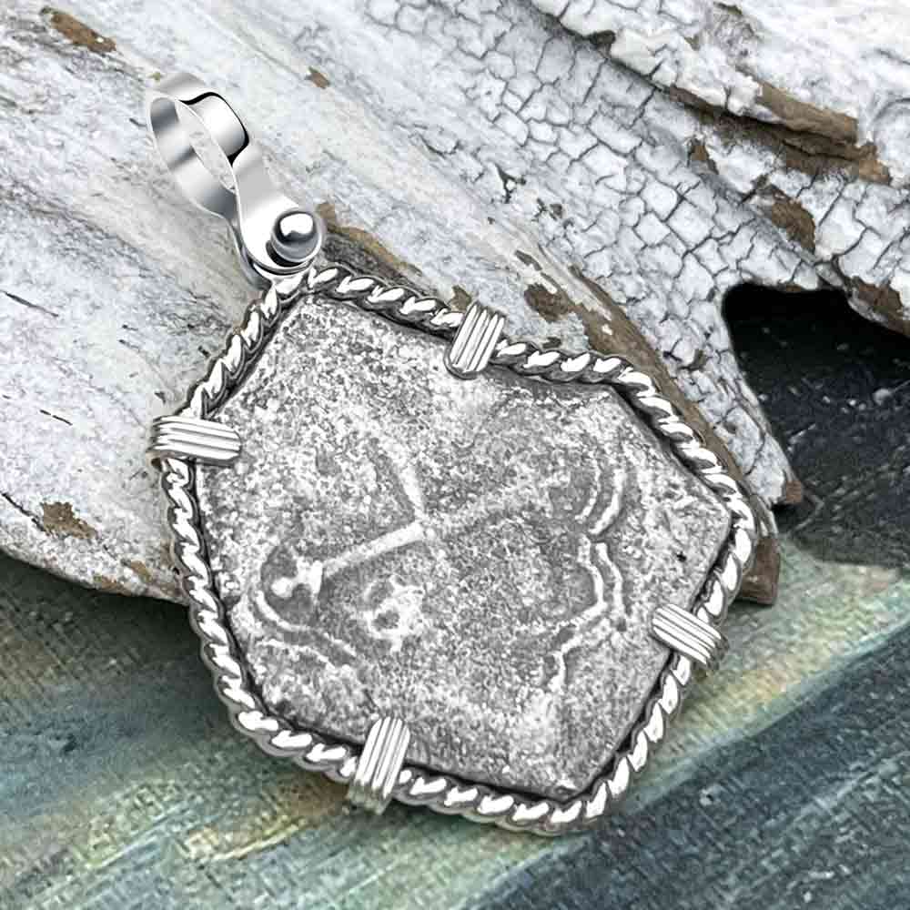 Joanna Shipwreck 4 Reale Cob &quot;Piece of 8&quot; Coin Sterling Silver Pendant 