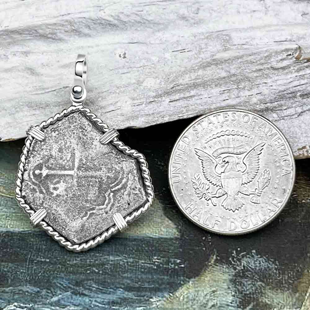 Joanna Shipwreck 4 Reale Cob &quot;Piece of 8&quot; Coin Sterling Silver Pendant | #8503