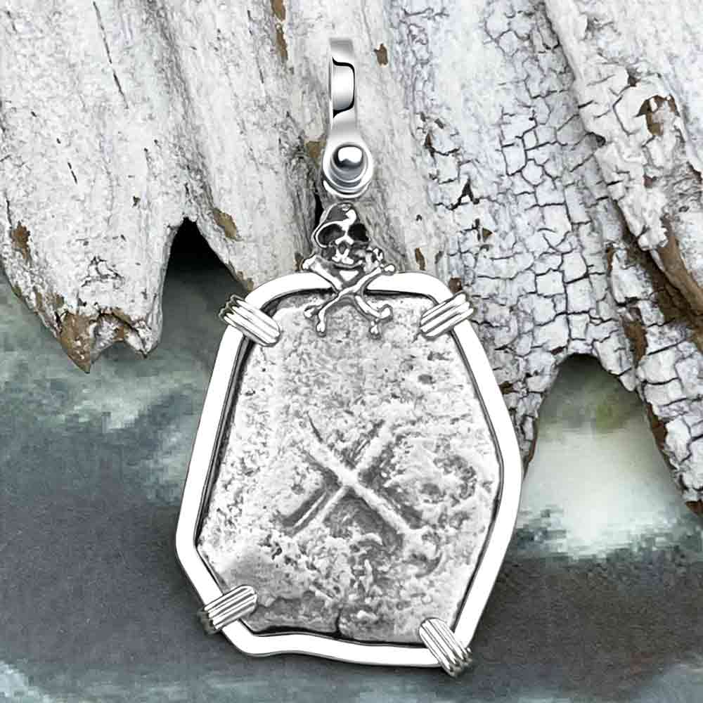 Joanna Shipwreck Skull and Cross Bones 4 Reale Cob "Piece of 8" Coin Sterling Silver Pendant 