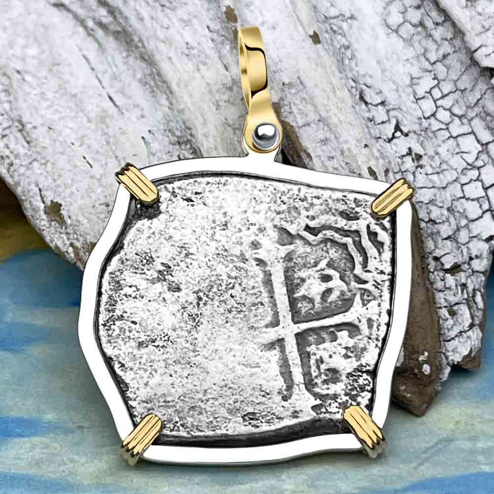 Joanna Shipwreck 4 Reale Cob &quot;Piece of 8&quot; Coin 14K Gold and Sterling Silver Pendant 