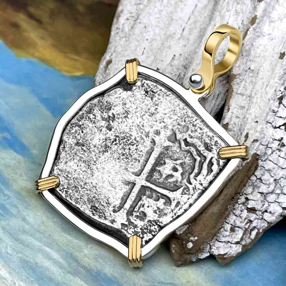 Joanna Shipwreck 4 Reale Cob &quot;Piece of 8&quot; Coin 14K Gold and Sterling Silver Pendant 